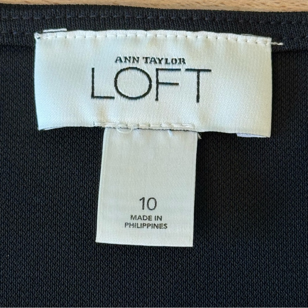 LOFT Ann Taylor Black Embroidered Midi Sleeveless Dress V-Neck Waist Tie Size 10 - Picture 9 of 13